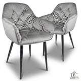 Set 2 Scaune Elindor® Ergonomice, Design Contemporan, Scaun cu Spatar si cu Manere, din Catifea cu Picioare Metalice Negre, Potrivite pentru Living, Bucatarie, Birou, Dormitor, Latime Sezut 55 cm, Gri