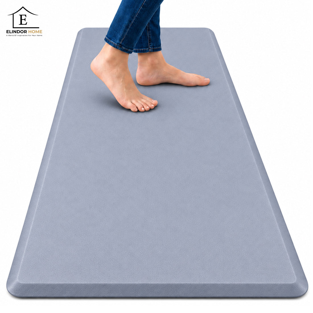 Covor Bucatarie Elindor®, Anti-Oboseala, Spuma Moale, Baza Antiderapanta, Margini Inclinate, Usor de Curatat, pentru Bucatarie si Birou, 120 x 44 cm, Grosime 12 mm, Gri