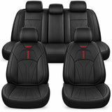 Set 5 Huse Scaune de Masina Elindor®, Huse Auto Piele, Impermeabile, Universale, Protectie Scaun Fata si Spate, Montaj Rapid, Accesorii Masina Interior, Negru