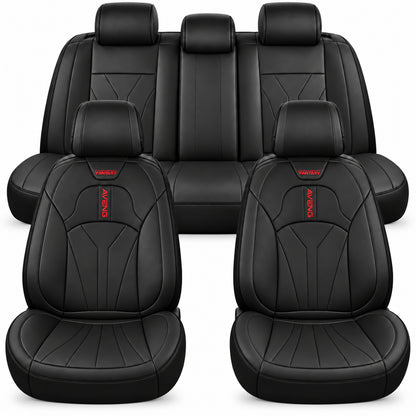 Set 5 Huse Scaune de Masina Elindor®, Huse Auto Piele, Impermeabile, Universale, Protectie Scaun Fata si Spate, Montaj Rapid, Accesorii Masina Interior, Negru