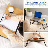 Masa Pliabila pentru Laptop Elindor® Suport Inaltime Reglabila 5 Trepte, Unghi Ajustabil, Antiderapanta, Usor de Depozitat, Birou Portabil cu Suport pentru Pahar si Mouse, Utilizare in Orice Loc, Ideala la Munca sau Mic Dejun la Pat, Bej
