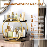 Organizator Cosmetice 2 Niveluri Elindor®, Suport Parfum si Skincare, Raft de Dus Baie, Etajera Depozitare, Accesorii Universale, 28 × 15 × 29 cm, Negru / Auriu