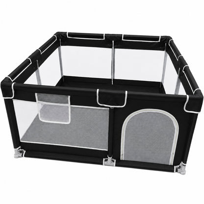 Tarc de Joaca pentru Bebelusi si Copii Elindor® cu Husa Groasa din Spuma, Spatiul Sigur de Joaca, Plasa de Protectie, Include Usa cu Fermoar, Materiale Eco-Friendly și Non-Toxice, Varsta 0-5 ani, 150 x 150 x 65 cm, Negru