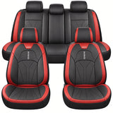 Set 5 Huse Scaune de Masina Elindor®, Huse Auto Piele, Impermeabile, Universale, Protectie Scaun Fata si Spate, Montaj Rapid, Accesorii Masina Interior, Negru / Rosu