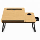 Masa Pliabila pentru Laptop Elindor® cu Suport Pahar, Antiderapanta, Unghiuri de Inclinare, Usor de Depozitat, Birou Portabil Utilizare in Orice Loc, Ideala la Munca sau Mic Dejun la Pat, Bej / Negru