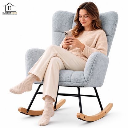 Fotoliu Balansoar Elindor® cu Spatar, Ergonomic, Cadru Solid din Otel, Ideal pentru Living, Dormitor, Camera Copilului, 68 x 88 x 93 cm, Gri Albastrui Deschis