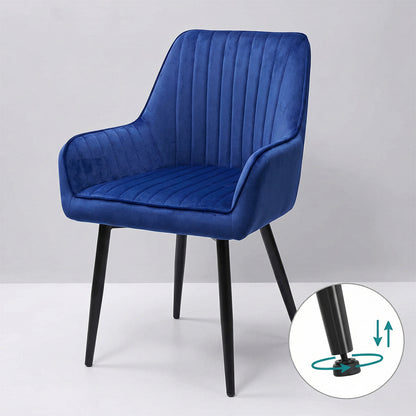 Set 2 Scaune Elindor® Ergonomice, Design Contemporan, Scaun cu Spatar si cu Manere, din Catifea cu Picioare Metalice Negre, Potrivite pentru Living, Bucatarie, Birou, Dormitor, 90x60x45 cm, Albastru