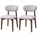 Set 2 Scaune Elindor® Ergonomice, Design Contemporan, Scaun cu Spatar si fara Manere, din Bumbac si In cu Picioare Maro Inchis, Potrivite pentru Living, Bucatarie, Birou, Dormitor, Gri Deschis