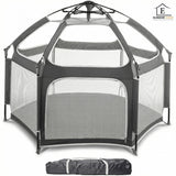 Tarc de Joaca pentru Bebelusi si Copii Elindor® Tip Cort, Spatiul Sigur de Joaca, Plasa de Protectie UV, Include Usa cu Fermoar, Materiale Eco-Friendly și Non-Toxice, Varsta 1-3 ani, 150 x 122 cm, Gri