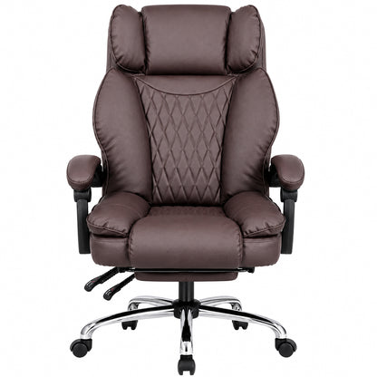 Scaun de Birou Elindor® Ergonomic, Design Contemporan, Scaun cu Spatar si Manere, din Piele PU cu Suport pentru Picioare si Lombar, cu Roti, Inaltime Reglabila 119 - 126.5 cm, Maro Inchis