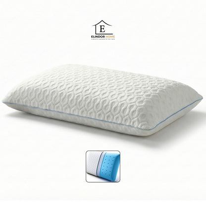 Perna Ortopedica Elindor® Memory Foam Pillow pentru Gat, Suport Cervical Ergonomic, Spuma cu Memorie Anatomica, Hipoalergenica, cu Gel, Husa Detasabila Respirabila, Ajuta la Spondiloza Cervicala, Ideal pentru Dormit, 60x40x12 cm, Alb