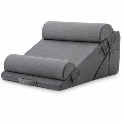Perna Ergonomica Elindor®, Perna Wedge pentru Circulatie si Recuperare, Suport pentru Genunchi, Picioare si Trunchi, cu Spuma cu Memorie, Husa Textila, 56 × 56 × 30,5 cm, Gri