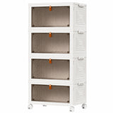 Organizator 4 Nivele Elindor® Carucior cu Roti, Modular, Ajustabil, Raft Mobil Organizare Baie, Camara, Birou, Bar, Dulap pentru Depozitare Legume, Fructe, Detergenti, Parfumuri, Haine, 4x Cutie Detasabila, 39 x 28 x 78.5 cm, Alb