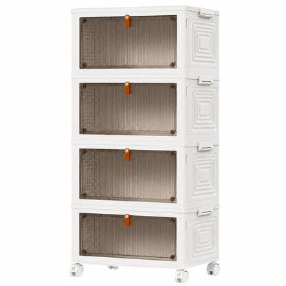 Organizator 4 Nivele Elindor® Carucior cu Roti, Modular, Ajustabil, Raft Mobil Organizare Baie, Camara, Birou, Bar, Dulap pentru Depozitare Legume, Fructe, Detergenti, Parfumuri, Haine, 4x Cutie Detasabila, 39 x 28 x 78.5 cm, Alb