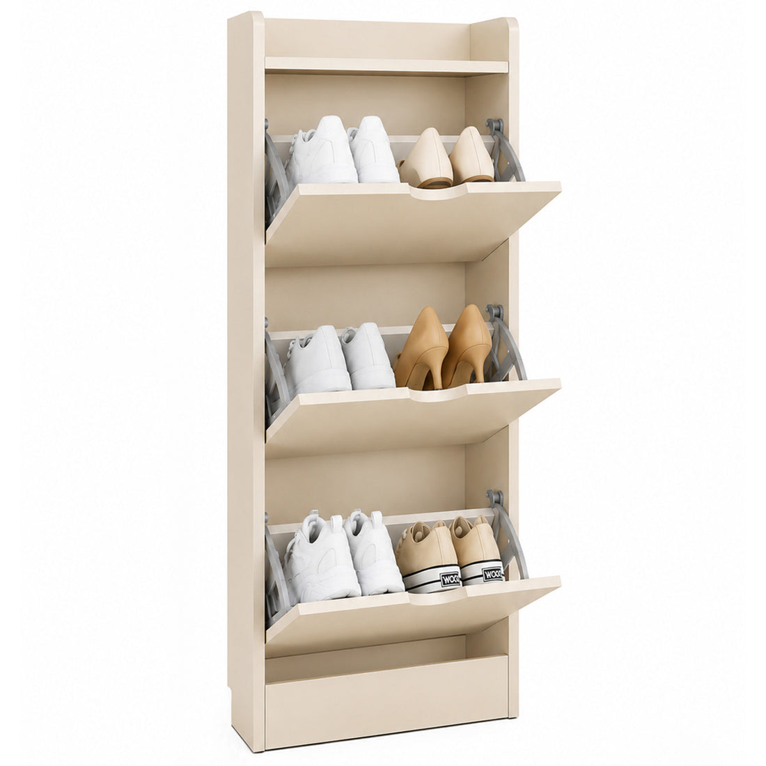 Organizator pentru Pantofi Elindor® Pantofar tip Dulap cu 3 Nivele Mari, Fara Gauri, Suport pentru Papuci, Dulap Hol, Living, Dormitor, Economisire Spatiu, Depozitare Incaltaminte, 50 x 17 x 120 cm, Bej