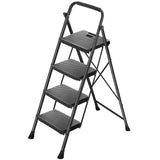 Scara Pliabila Metalica Elindor® cu 4 Trepte, Portabila, cu Pedale Late Antiderapante, Maner de Sprijin, Sistem de Blocare, Picioare Antialunecare, pentru Interior, Uz Casnic, Capacitate 150 kg, 80 x 54.5 x 122 cm, Negru