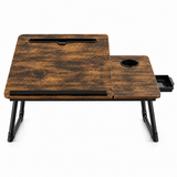 Masa Pliabila pentru Laptop Elindor® cu Suport Pahar, Antiderapanta, Unghiuri de Inclinare, Usor de Depozitat, Birou Portabil Utilizare in Orice Loc, Ideala la Munca sau Mic Dejun la Pat, Maro Inchis / Negru