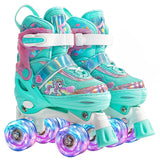 Role Reglabile Elindor® pentru Copii, Fete si Baieti, 4 Roti cu Lumini Quad, Ajutatoare, Rotile din Silicon, Rulmenti ABEC-7, Aluminiu / Poliuretan, Marimea L, 37-39, Model Unicorn, Verde