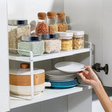 Raft Elindor® din Inox, Extensibil pentru Bucatarie, Organizator Metalic Reglabil, Ideal ca Etajera Depozitare in Camara sau Birou, Perfect pentru Condimente, Vesela, Farfurii, Stabil si Compact, Polita pentru Obiecte Diverse, 36-60x26x28 cm, Alb