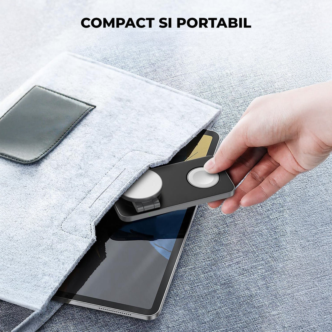 Incarcator Wireless 3 in 1 Portabil Magsafe Elindor®, 15W Qi Fast Charger, Stand Magnetic Pliabil de Birou, Charging Station pentru Apple Watch, AirPods, Telefon Compatibil iPhone, Incarcatoare fara Fir, Statie de Incarcare, Negru