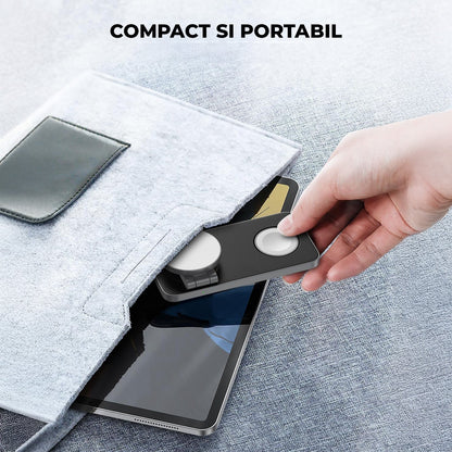 Incarcator Wireless 3 in 1 Portabil Magsafe Elindor®, 15W Qi Fast Charger, Stand Magnetic Pliabil de Birou, Charging Station pentru Apple Watch, AirPods, Telefon Compatibil iPhone, Incarcatoare fara Fir, Statie de Incarcare, Negru