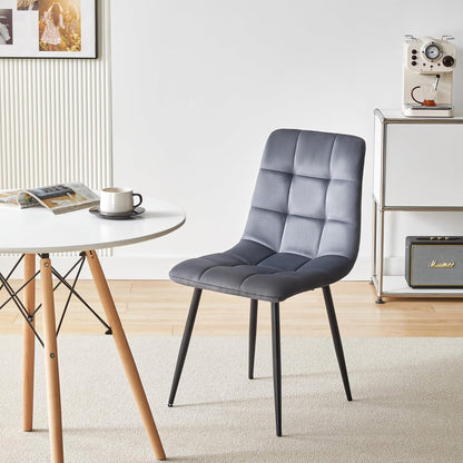 Set 2 Scaune Elindor® Ergonomice, Design Contemporan, Scaun cu Spatar Inaltime 41 cm, fara Manere, din Catifea cu Picioare Metalice Negre, Potrivite pentru Living, Bucatarie, Birou, Dormitor, 54 x 45 x 83 cm, Gri