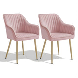 Set 2 Scaune Elindor® Ergonomice, Design Contemporan, Scaun cu Spatar si cu Manere, din Catifea cu Picioare Metalice Aurii, Potrivite pentru Living, Bucatarie, Birou, Dormitor, Latime Sezut 49 cm, 55.5 x 43 x 83 cm, Roz