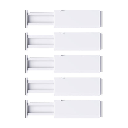 Set 5 Separatoare Extensibile Elindor® din Plastic pentru Sertar, Organizare Bucatarie, Birou, Dormitor, Baie, Organizatoare si Separatoare Sertare, Organizator Spatii Depozitare, Ajustabil si Extensibil de la 28 cm la 48 cm, Transparent