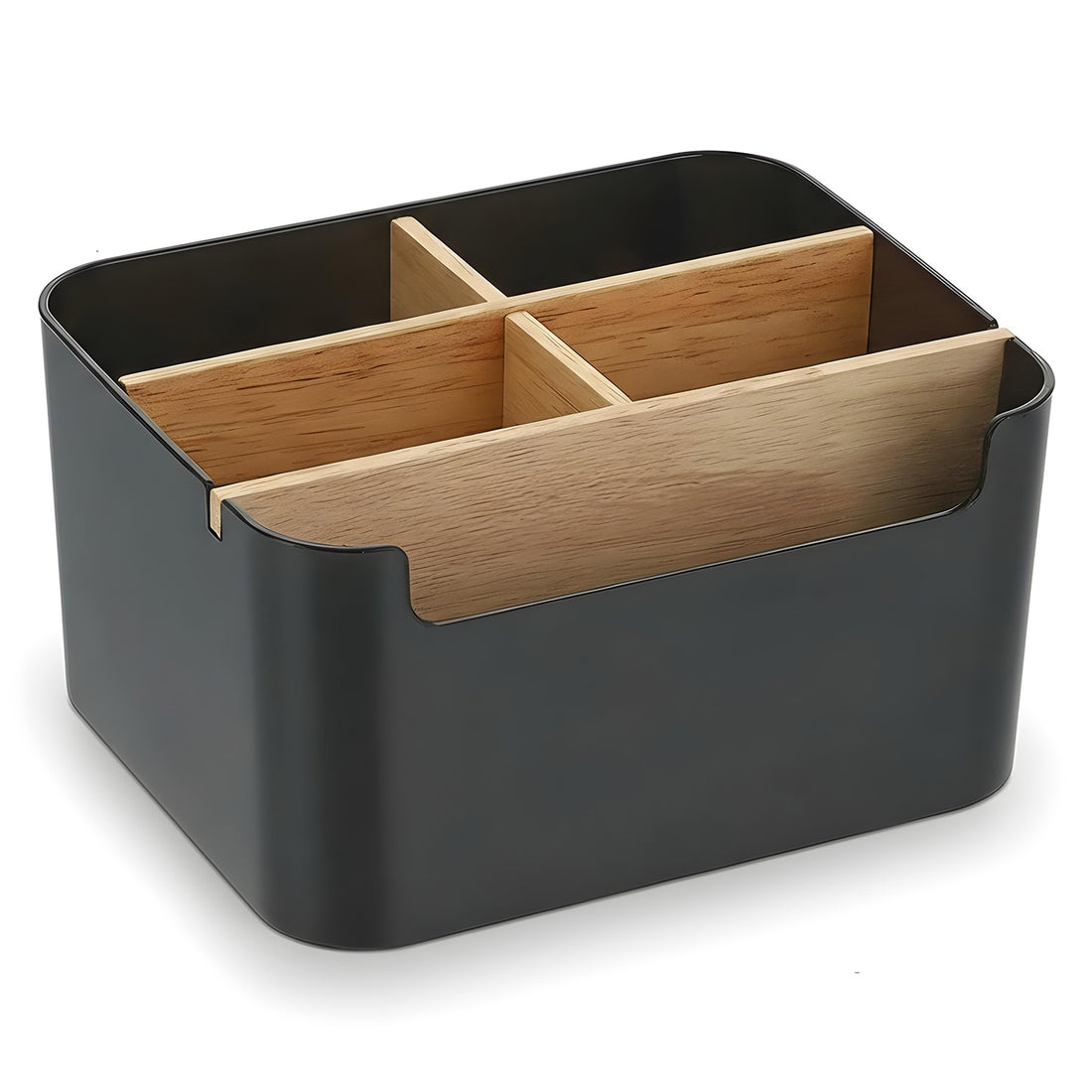 Cutie de Depozitare Elindor® din Bambus, cu 5 Compartimente Detasabile, Organizator de Birou, Potrivit si pentru Baie, Living, Bucatarie, pentru Creioane, Hartii, Rechizite, Pixuri, Suport Multufunctional, 18 x 14.8 x 10 cm, Negru