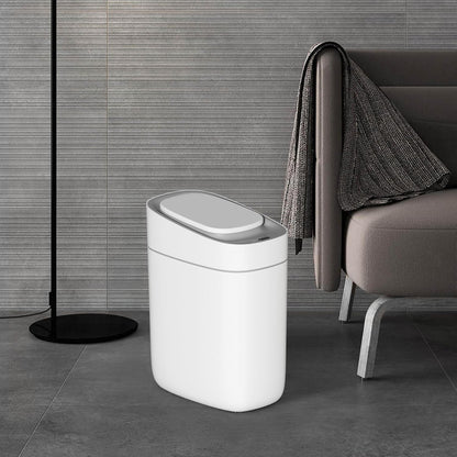 Cos de Gunoi cu Senzor Elindor® cu Capacitate 9.5l, Capac Inteligent Anti-Miros, Deschidere Silentioasa, Design Elegant, Subtire, Ideal pentru Baie, Bucatarie, Birou, Dormitor, Perfect pentru Colectare Deseuri, Rezistent la Apa IPX5 Alb