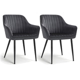 Set 2 Scaune Elindor® Ergonomice, Design Contemporan, Scaun cu Spatar si cu Manere, din Catifea cu Picioare Metalice Negre, Potrivite pentru Living, Bucatarie, Birou, Dormitor, Latime Sezut 49 cm, 55.5 x 43 x 83 cm, Gri Inchis