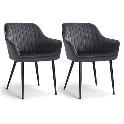 Set 2 Scaune Elindor® Ergonomice, Design Contemporan, Scaun cu Spatar si cu Manere, din Catifea cu Picioare Metalice Negre, Potrivite pentru Living, Bucatarie, Birou, Dormitor, Latime Sezut 49 cm, 55.5 x 43 x 83 cm, Gri Inchis