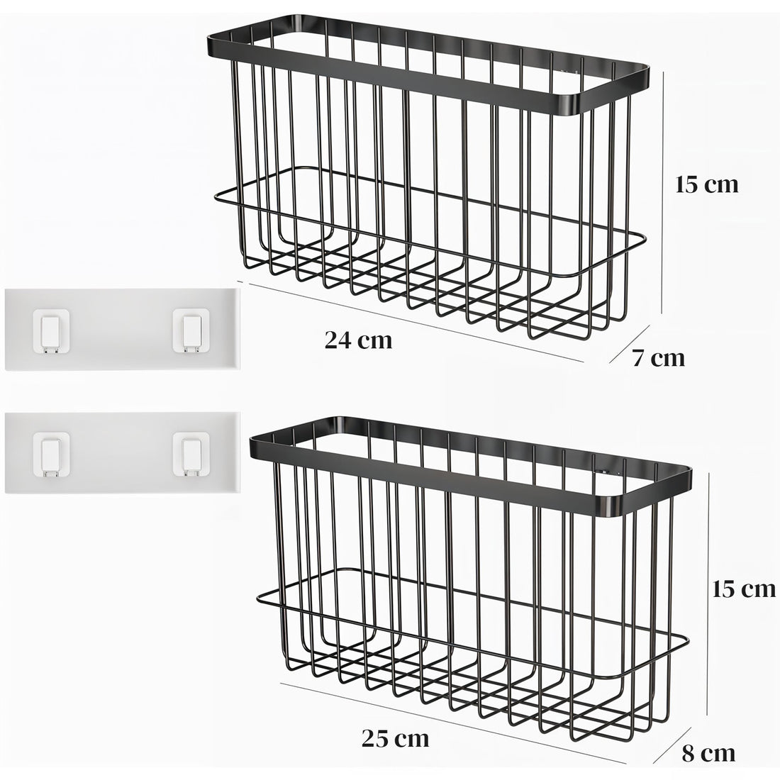 Set 2 Rafturi Elindor® Negre, Raft Suspendat cu Adeziv Slim, pentru Depozitare pentru Bucatarie, Camara sau Birou, Etajera Practica cu Design Aerisit, Usor de Asamblat, Perfecta pentru Organizare Produse de Curatenie, Polita Produse Diverse, Negru