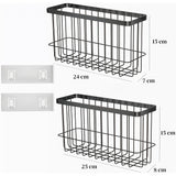 Set 2 Rafturi Elindor® Negre, Raft Suspendat cu Adeziv Slim, pentru Depozitare pentru Bucatarie, Camara sau Birou, Etajera Practica cu Design Aerisit, Usor de Asamblat, Perfecta pentru Organizare Produse de Curatenie, Polita Produse Diverse, Negru