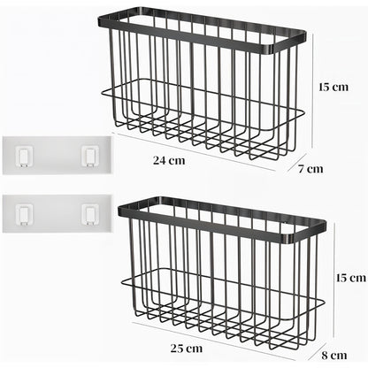 Set 2 Rafturi Elindor® Negre, Raft Suspendat cu Adeziv Slim, pentru Depozitare pentru Bucatarie, Camara sau Birou, Etajera Practica cu Design Aerisit, Usor de Asamblat, Perfecta pentru Organizare Produse de Curatenie, Polita Produse Diverse, Negru