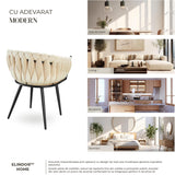 Set 2 Scaune Elindor® Ergonomice, Tip Scoica, Design Contemporan, Scaun cu Spatar si cu Manere, din Catifea cu Picioare Metalice Aurii, Potrivite pentru Living, Bucatarie, Birou, Dormitor, Latime Sezut 44 cm, 71 x 50 x 45 cm, Bej