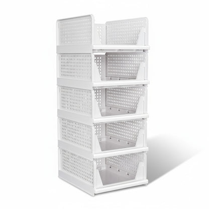 Set 5 Cutii Depozitare Elindor® Pliabile, Organizator pentru Dormitor Studentesc, Organizatoare pentru Dulap, Cutie Organizare, Cos Multifunctional, Separator Haine, Paturi, Jucarii, Potrivit pentru Bucatarie, Baie, Birou, 42.5x33.5x18.5 cm, Alb