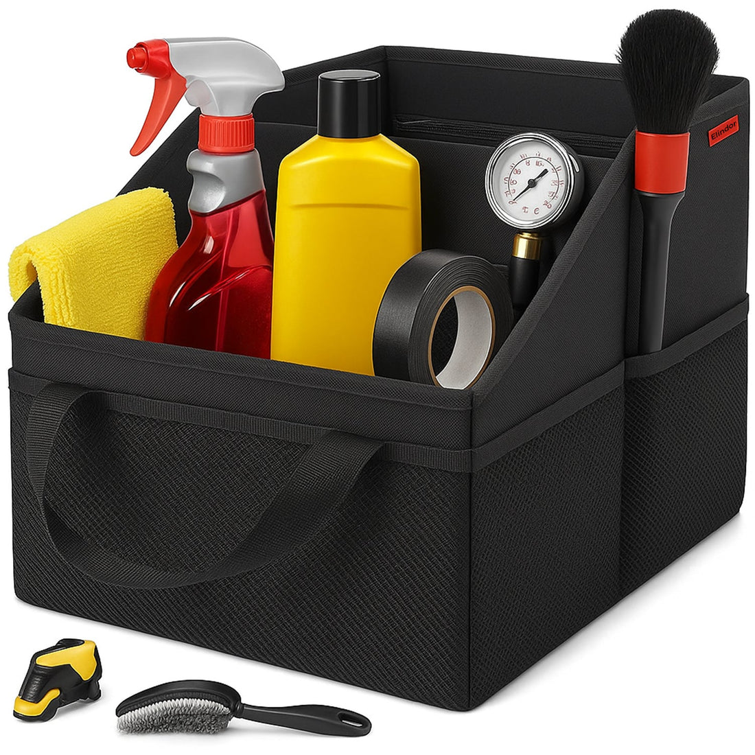 Organizator Portbagaj Auto Elindor®, Cutie Pliabila, Geanta Depozitare, Compartimentare Practica, Accesorii Interior Masina, Plasa Elastica, Suport Bagaje, Organizare Rapida, Negru