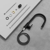 Baterie Chiuveta Neagra Elindor®, Robinet de Apa pentru Bucatarie, Jet Reglabil, Modern cu Pipa Flexibila, Cap Dus Extractabil cu Doua Functii, Monocomanda, Rotativ 360°, Otel Inoxidabil, Finisaj Mat