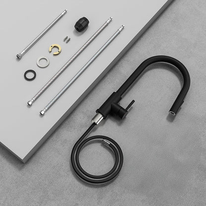 Baterie Chiuveta Neagra Elindor®, Robinet de Apa pentru Bucatarie, Jet Reglabil, Modern cu Pipa Flexibila, Cap Dus Extractabil cu Doua Functii, Monocomanda, Rotativ 360°, Otel Inoxidabil, Finisaj Mat