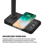 Lampa de Birou Elindor® Neagra cu LED, Pliabila, Incarcare USB si Incare Wireless Telefon, 5 Moduri Lumina Camera Rece/Cald si 5 Intensitati, Veioza Control prin Atingere, Potrivita si pentru Noptiera in Dormitor, Oprire Automata, 39 x 3 x 10,8 cm