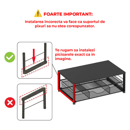 Suport Birou Elindor® pentru Monitor sau Laptop, Organizator Universal, Multifunctional, Antiderapant, Spatiu Lateral Pixuri, Sertar Glisant, pentru Masa, Ideala la Munca sau Acasa, 40 x 24 x 16 cm, Negru