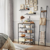 Organizator pentru Pantofi Elindor® Pantofar cu 5 Nivele Mari, Fara Gauri, Suport Metalic pentru Papuci, Dulap Hol, Dormitor, Economisire Spatiu, Depozitare Incaltaminte, 75 x 30 x 91 cm, Negru/Maro