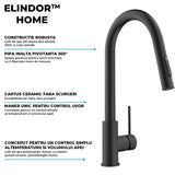 Baterie Bucatarie cu Dus Extractibil Elindor®, Jet Ajustabil, Design Modern, Negru