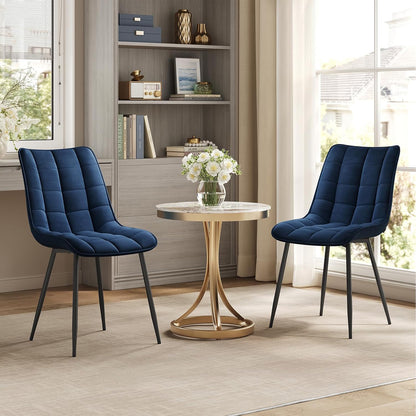 Set 2 Scaune Elindor® Ergonomice, Design Contemporan, Scaun cu Spatar si fara Manere, din Catifea cu Picioare Metalice Negre, Potrivite pentru Living, Bucatarie, Birou, Dormitor, Latime Sezut 46 cm, 85.5 x 45 x 42 cm, Albastru Marin