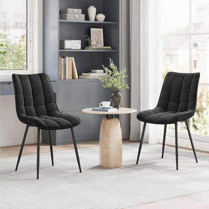 Set 2 Scaune Elindor® Ergonomice, Design Contemporan, Scaun cu Spatar si fara Manere, din Catifea cu Picioare Metalice Negre, Potrivite pentru Living, Bucatarie, Birou, Dormitor, Latime Sezut 46 cm, 85.5 x 45 x 42 cm, Negru