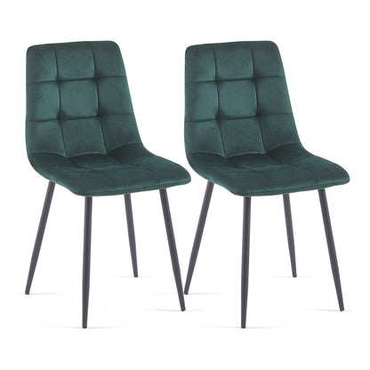 Set 2 Scaune Elindor® Ergonomice, Design Contemporan, Scaun cu Spatar si fara Manere, din Catifea cu Picioare Metalice Negre, Potrivite pentru Living, Bucatarie, Birou, Dormitor, Latime Sezut 44 cm, 87 cm Inaltime Totala, Verde Smarald