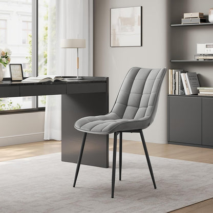 Set 2 Scaune Elindor® Ergonomice, Design Contemporan, Scaun cu Spatar si fara Manere, din Catifea cu Picioare Metalice Negre, Potrivite pentru Living, Bucatarie, Birou, Dormitor, Latime Sezut 46 cm, 85.5 x 45 x 42 cm, Gri Deschis