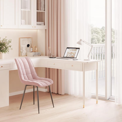 Set 2 Scaune Elindor® Ergonomice, Design Contemporan, Scaun cu Spatar si fara Manere, din Catifea cu Picioare Metalice Negre, Potrivite pentru Living, Bucatarie, Birou, Dormitor, Latime Sezut 46 cm, 85.5 x 45 x 42 cm, Roz