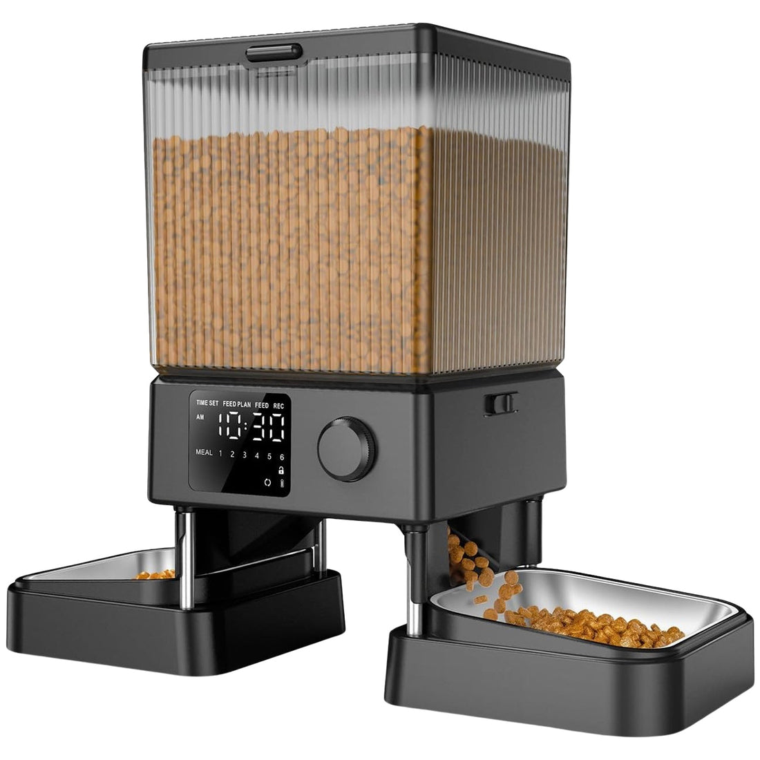 Hranitor Automat Elindor® 5L pentru Pisici si Caini, cu 2 Castroane din Inox, Control prin Aplicatie, WiFi 2.4G/5G, Functie Inregistrare Vocala, Usor de Utilizat, Negru